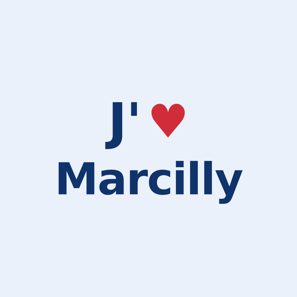 Sticker personnalisé Marcilly — design « J'aime Marcilly » imprimé sur le sticker