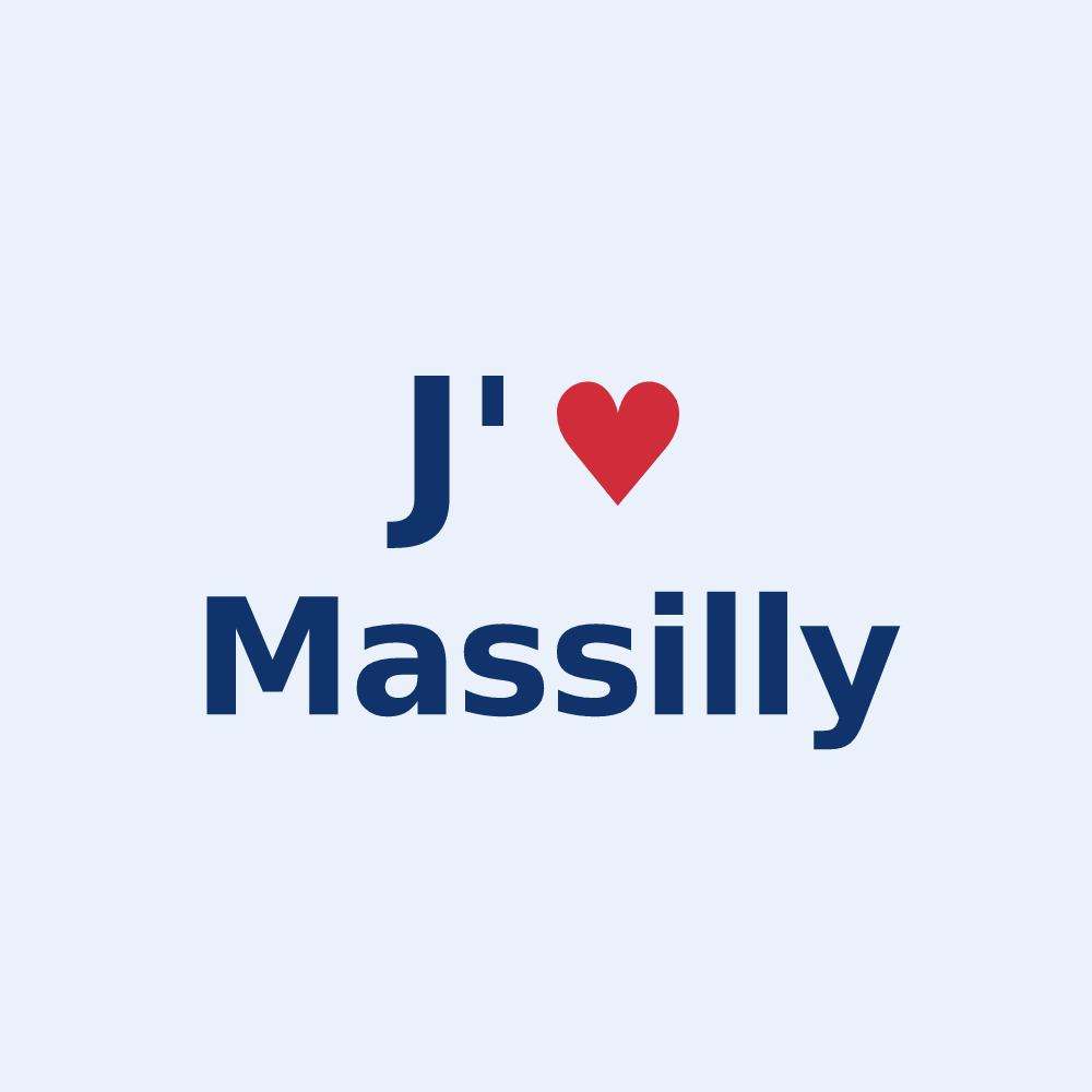 Sticker personnalisé Massilly — design « J'aime Massilly » imprimé sur le sticker