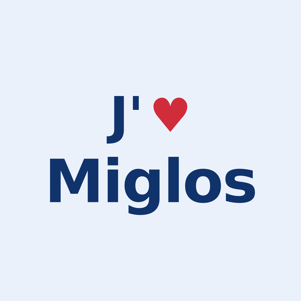 Sticker personnalisé Miglos — design « J'aime Miglos » imprimé sur le sticker