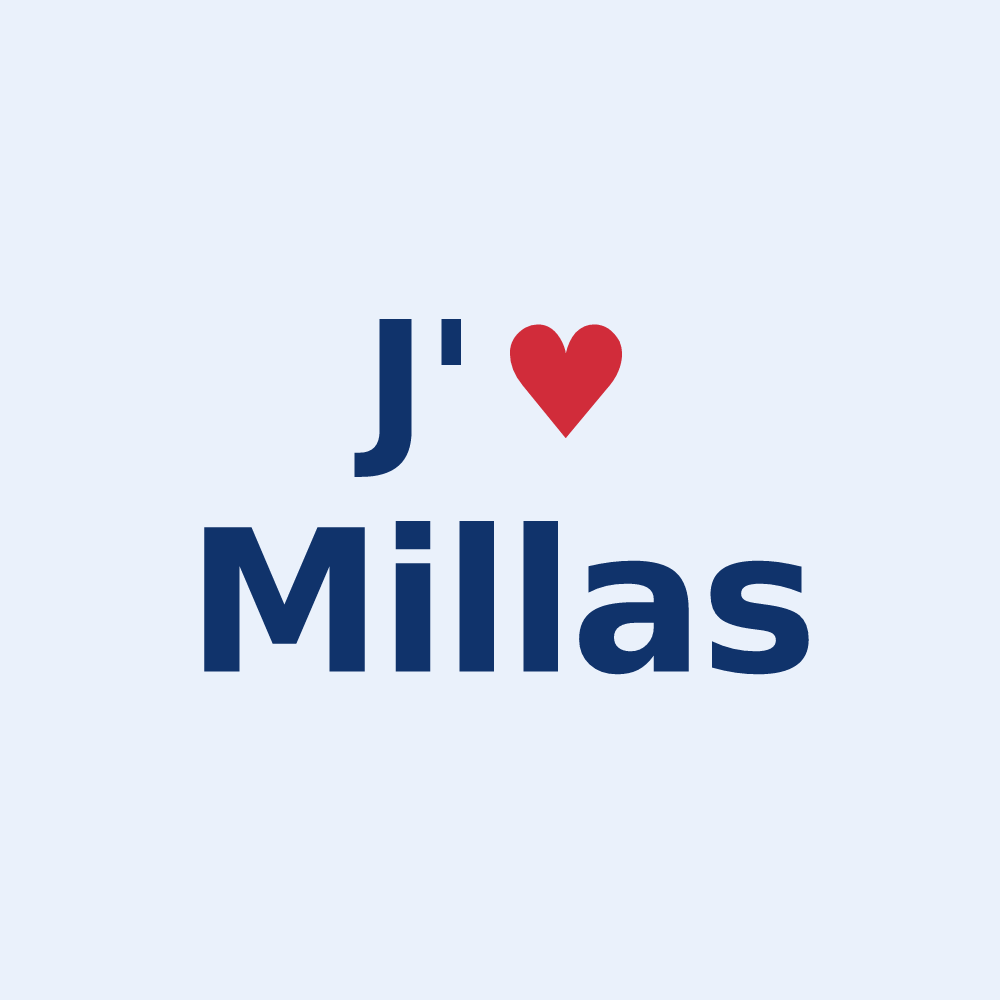 Sticker personnalisé Millas — design « J'aime Millas » imprimé sur le sticker