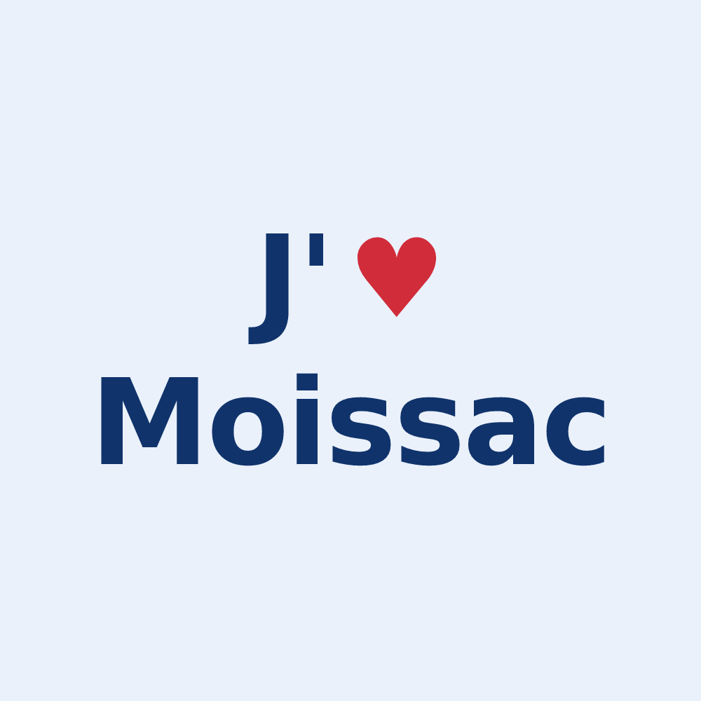 Sticker personnalisé Moissac — design « J'aime Moissac » imprimé sur le sticker