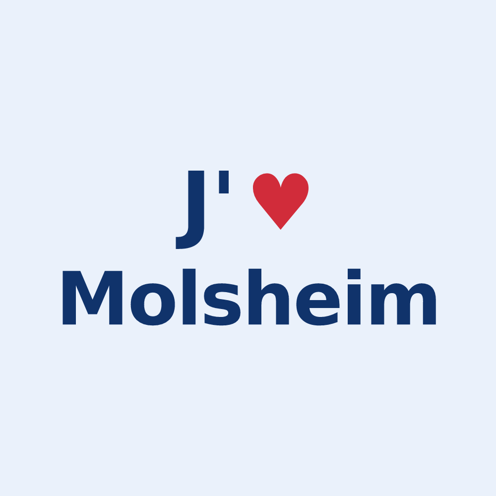 Sticker personnalisé Molsheim — design « J'aime Molsheim » imprimé sur le sticker