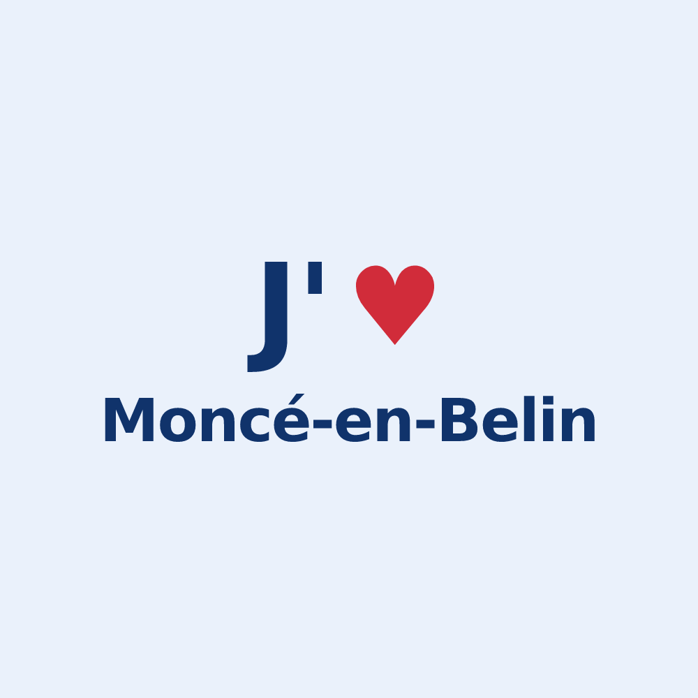 Sticker personnalisé Moncé-en-Belin — design « J'aime Moncé-en-Belin » imprimé sur le sticker