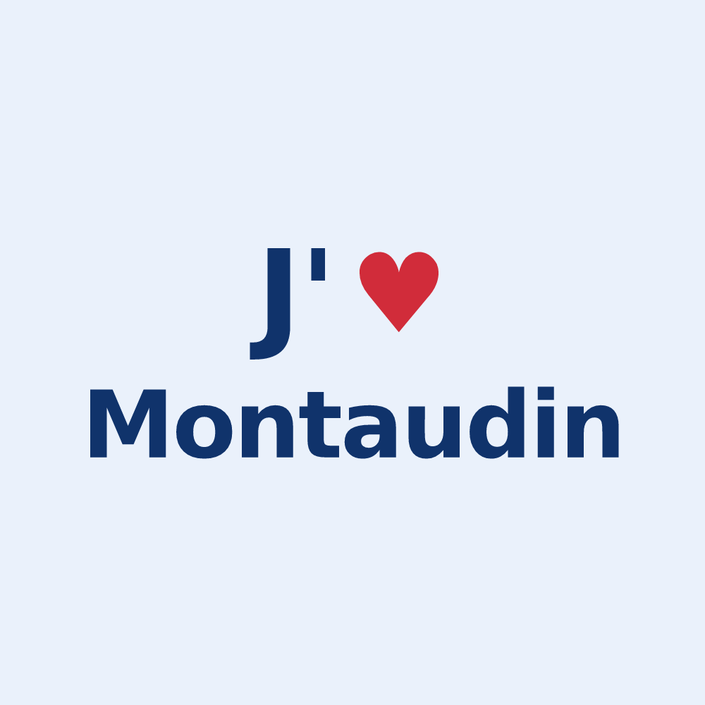Sticker personnalisé Montaudin — design « J'aime Montaudin » imprimé sur le sticker