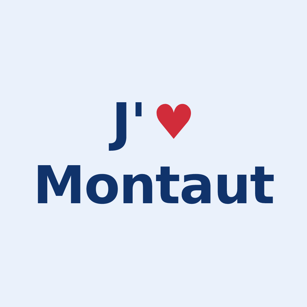 Sticker personnalisé Montaut — design « J'aime Montaut » imprimé sur le sticker