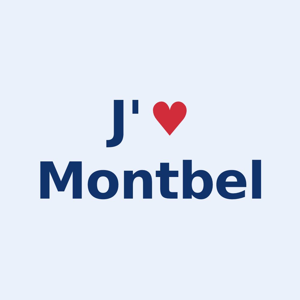 Sticker personnalisé Montbel — design « J'aime Montbel » imprimé sur le sticker