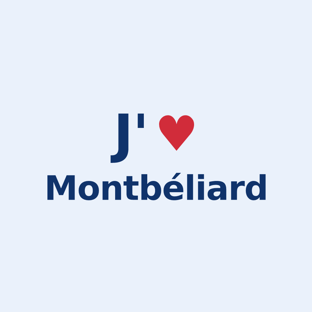 Sticker personnalisé Montbéliard — design « J'aime Montbéliard » imprimé sur le sticker