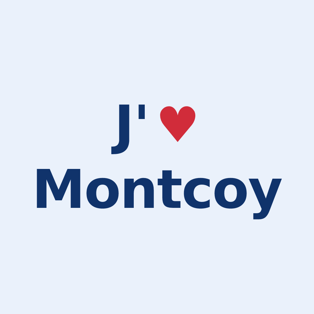 Sticker personnalisé Montcoy — design « J'aime Montcoy » imprimé sur le sticker