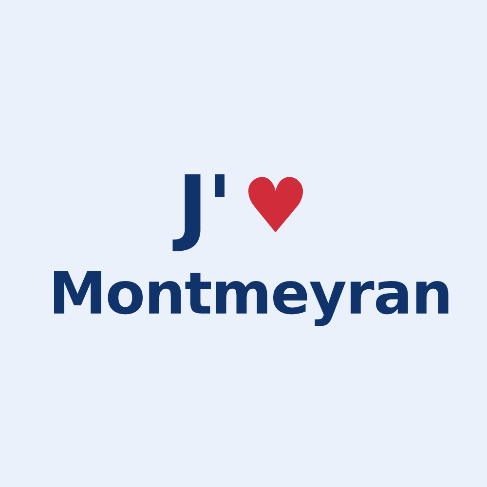 Sticker personnalisé Montmeyran — design « J'aime Montmeyran » imprimé sur le sticker