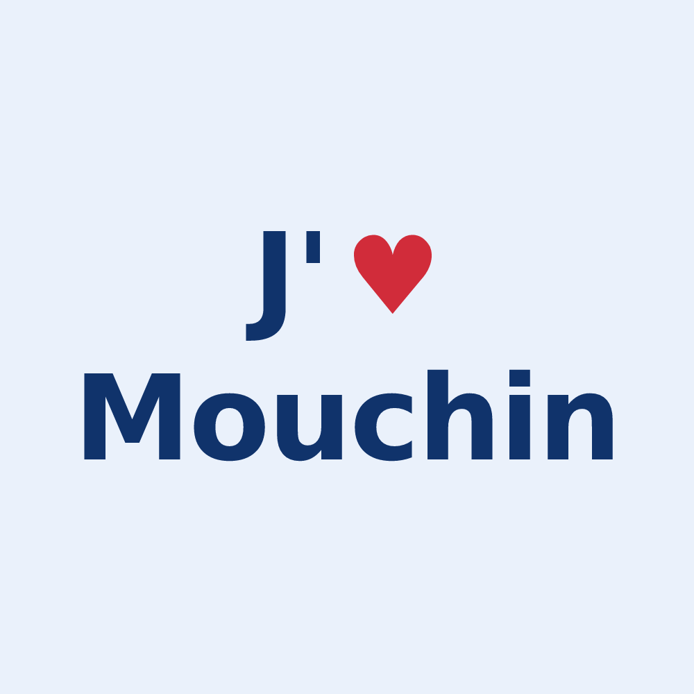 Sticker personnalisé Mouchin — design « J'aime Mouchin » imprimé sur le sticker