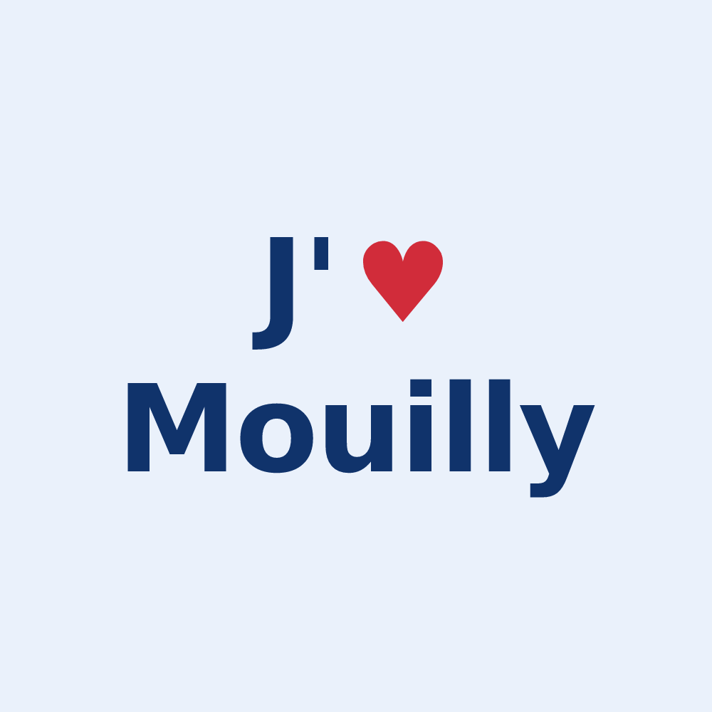 Sticker personnalisé Mouilly — design « J'aime Mouilly » imprimé sur le sticker