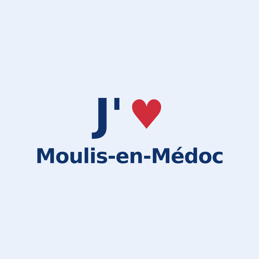 Sticker personnalisé Moulis-en-Médoc — design « J'aime Moulis-en-Médoc » imprimé sur le sticker