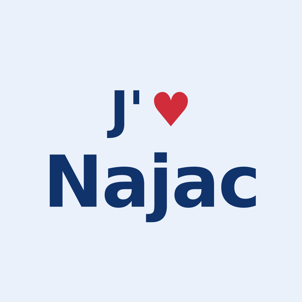 Sticker personnalisé Najac — design J'aime Najac