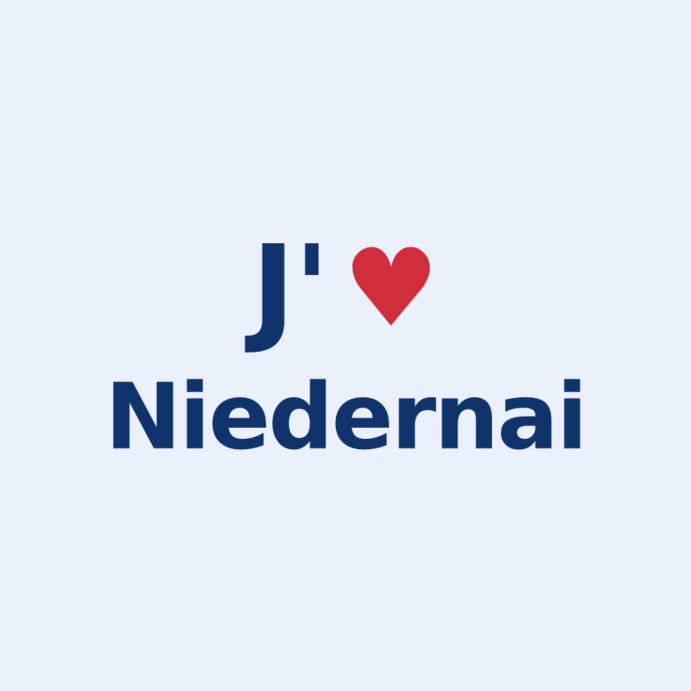 Sticker personnalisé Niedernai — design « J'aime Niedernai » imprimé sur le sticker
