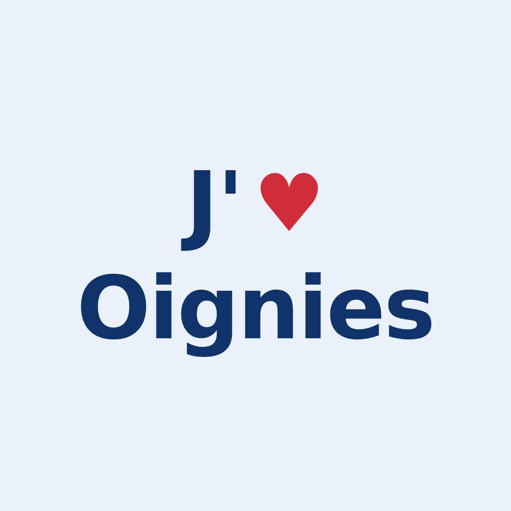 Sticker personnalisé Oignies — design « J'aime Oignies » imprimé sur le sticker