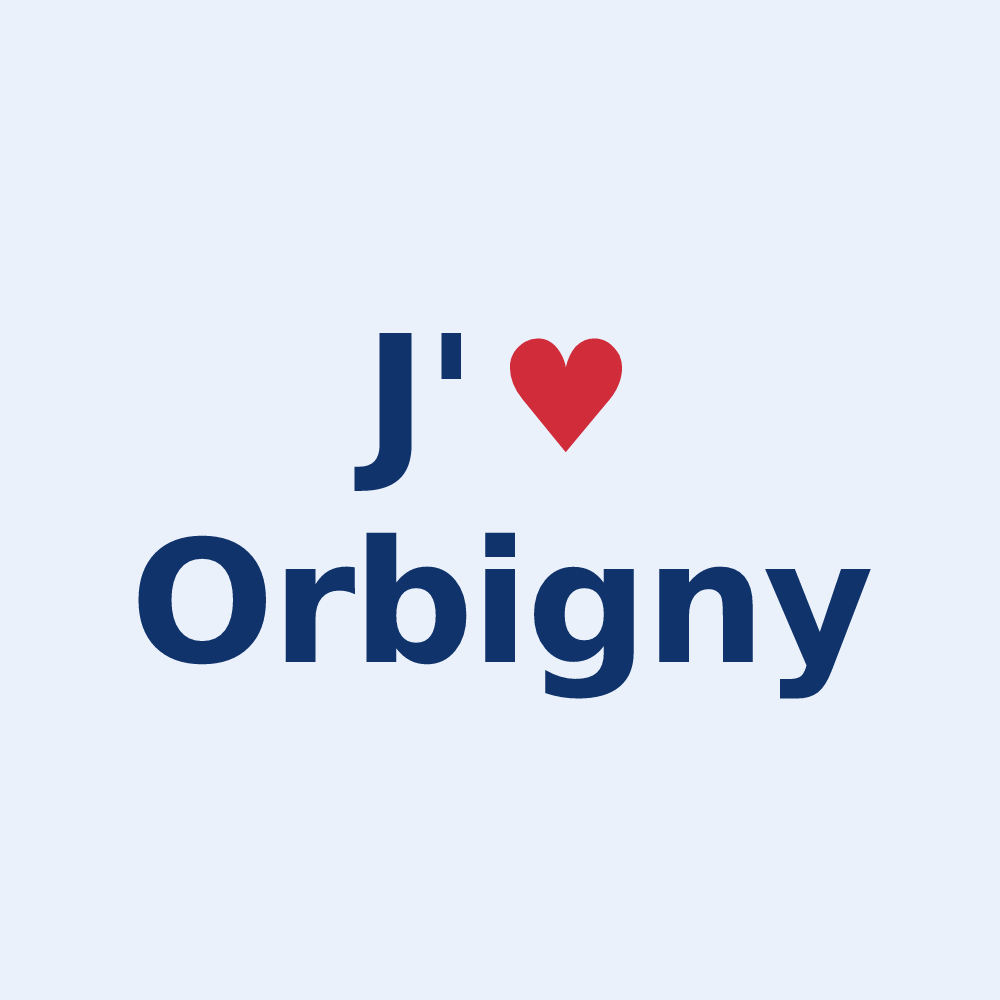 Sticker personnalisé Orbigny — design « J'aime Orbigny » imprimé sur le sticker