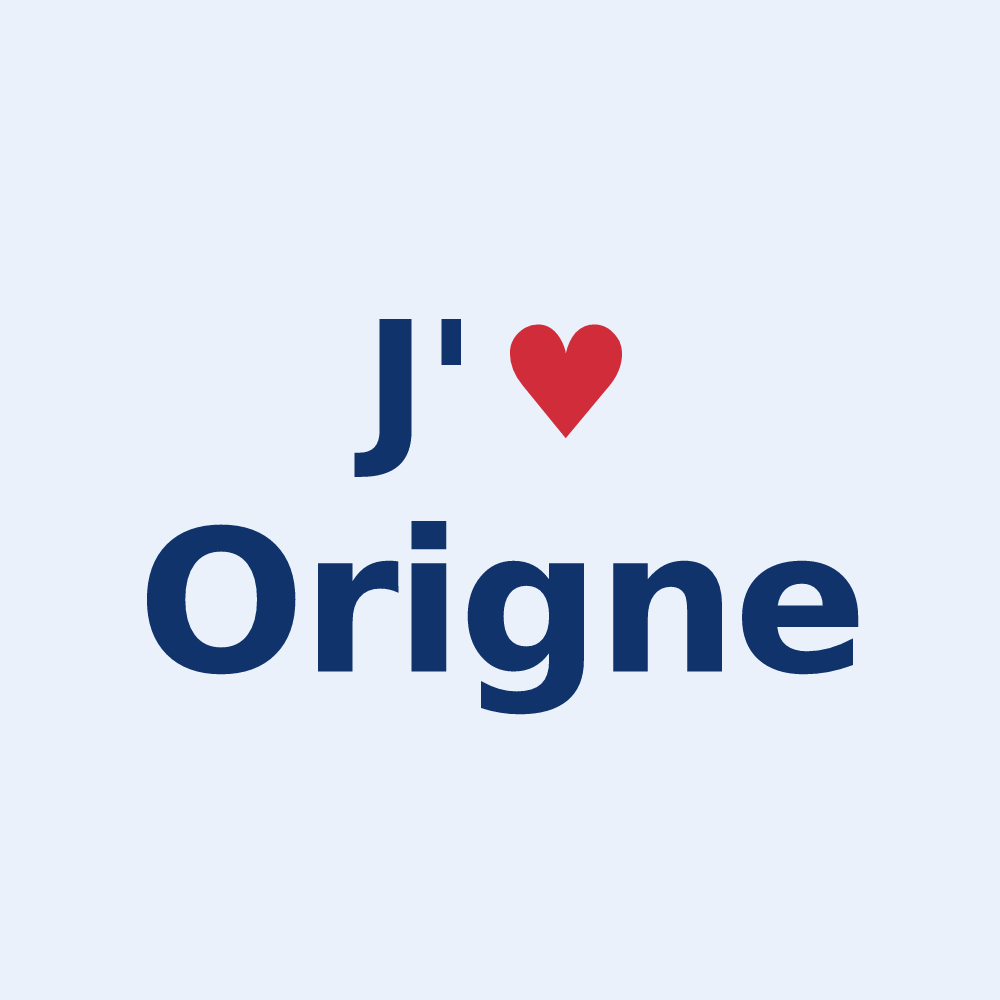 Sticker personnalisé Origne — design « J'aime Origne » imprimé sur le sticker