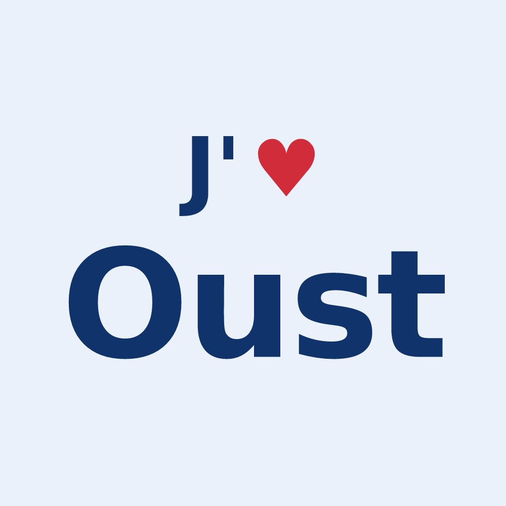 Sticker personnalisé Oust — design « J'aime Oust » imprimé sur le sticker