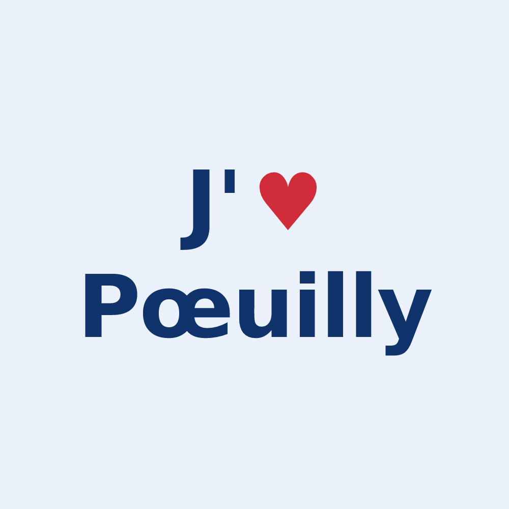 Sticker personnalisé Pœuilly — design « J'aime Pœuilly » imprimé sur le sticker