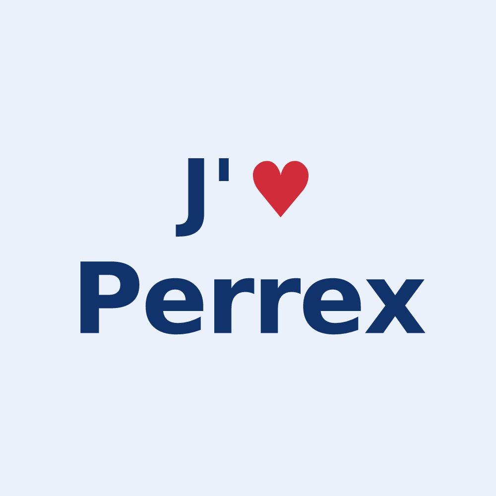 Sticker personnalisé Perrex — design « J'aime Perrex » imprimé sur le sticker