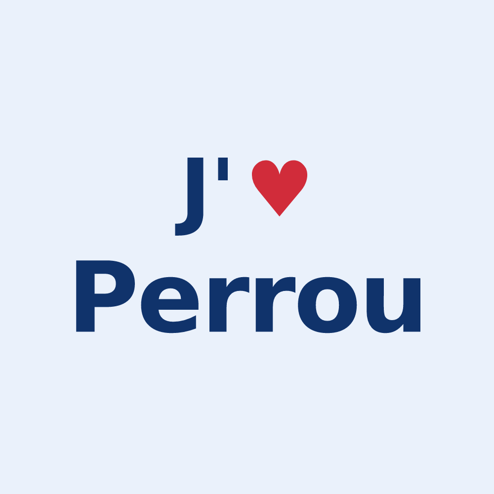 Sticker personnalisé Perrou — design « J'aime Perrou » imprimé sur le sticker