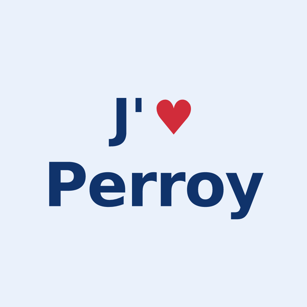 Sticker personnalisé Perroy — design « J'aime Perroy » imprimé sur le sticker