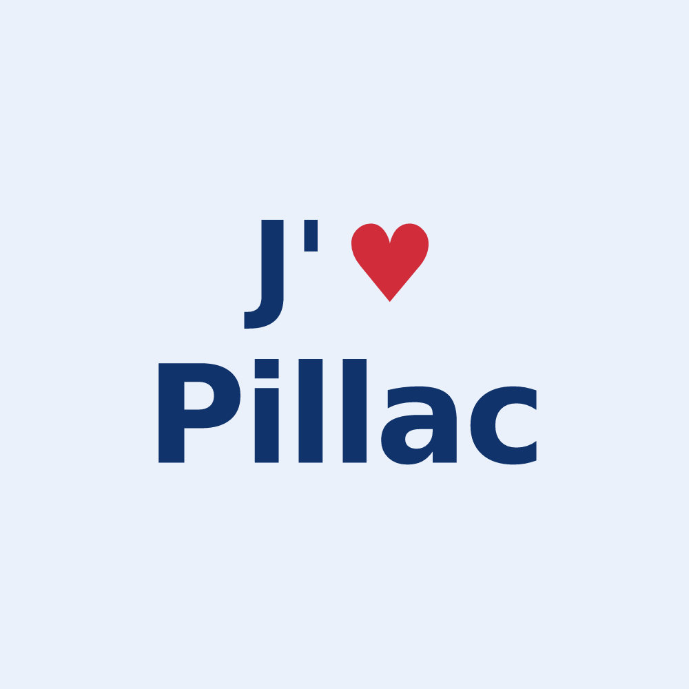 Sticker personnalisé Pillac — design « J'aime Pillac » imprimé sur le sticker