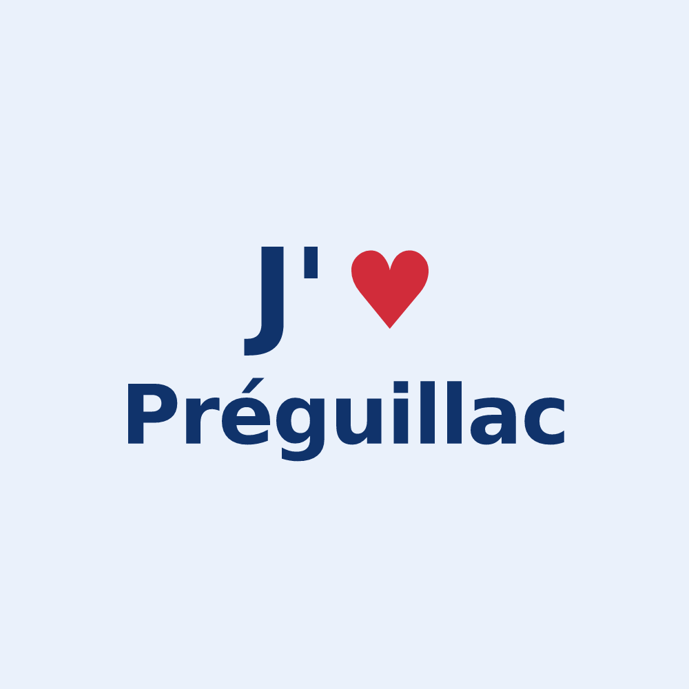 Sticker personnalisé Préguillac — design J'aime Préguillac
