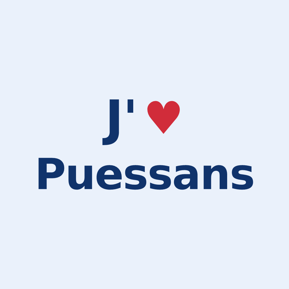 Sticker personnalisé Puessans — design J'aime Puessans