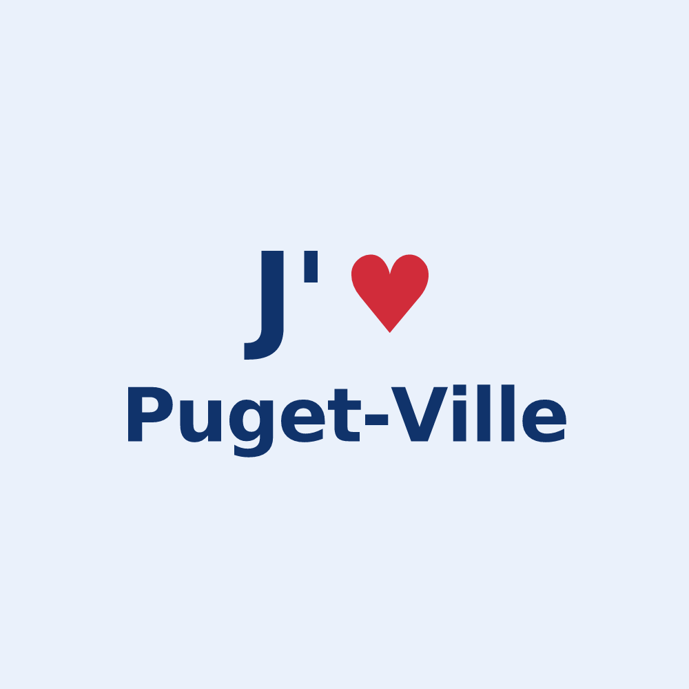 Sticker personnalisé Puget-Ville — design « J'aime Puget-Ville » imprimé sur le sticker