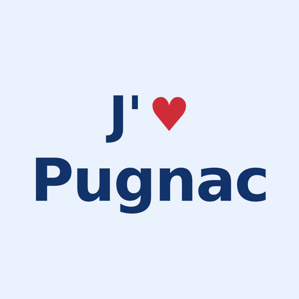 Sticker personnalisé Pugnac — design « J'aime Pugnac » imprimé sur le sticker