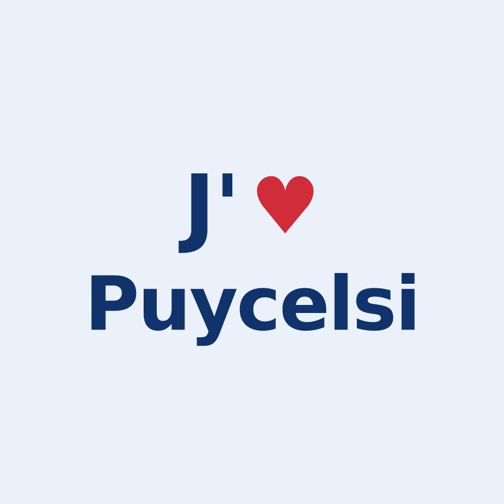 Sticker personnalisé Puycelsi — design J'aime Puycelsi