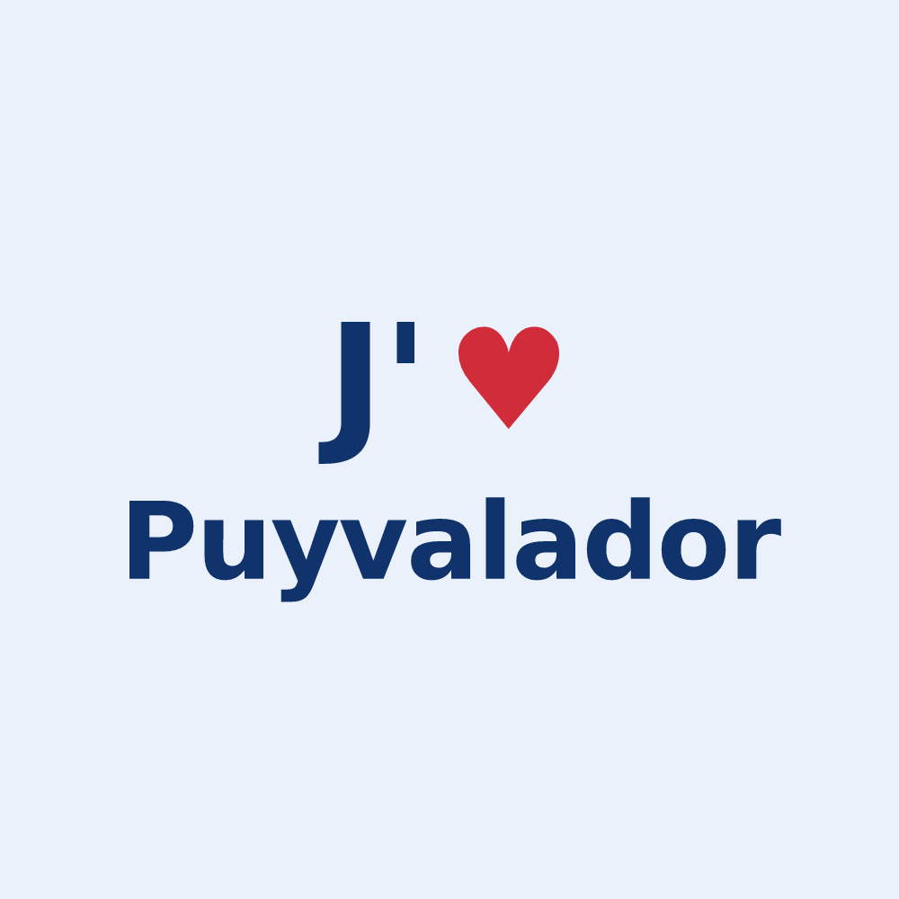 Sticker personnalisé Puyvalador — design « J'aime Puyvalador » imprimé sur le sticker