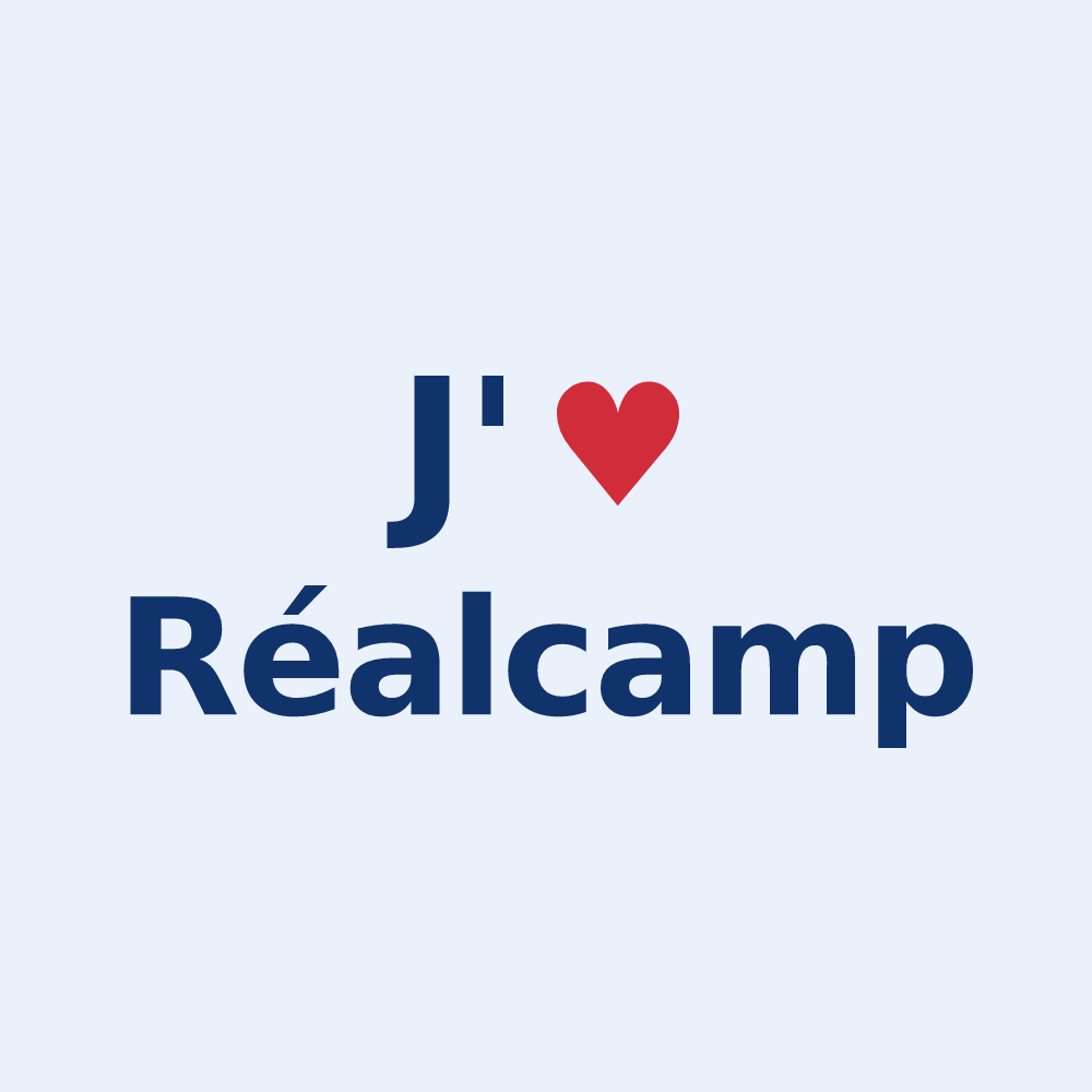 Sticker personnalisé Réalcamp — design « J'aime Réalcamp » imprimé sur le sticker
