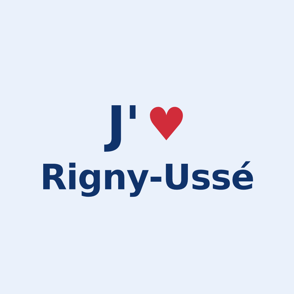Sticker personnalisé Rigny-Ussé — design « J'aime Rigny-Ussé » imprimé sur le sticker