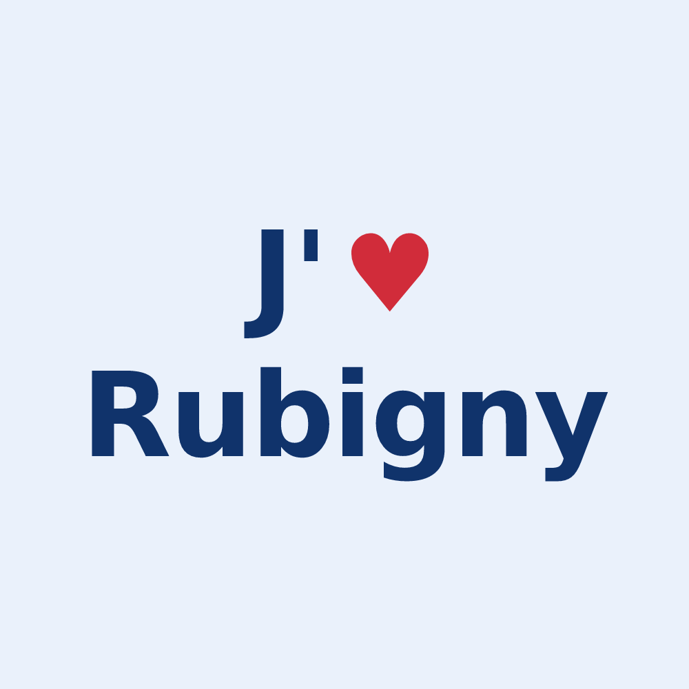 Sticker personnalisé Rubigny — design « J'aime Rubigny » imprimé sur le sticker