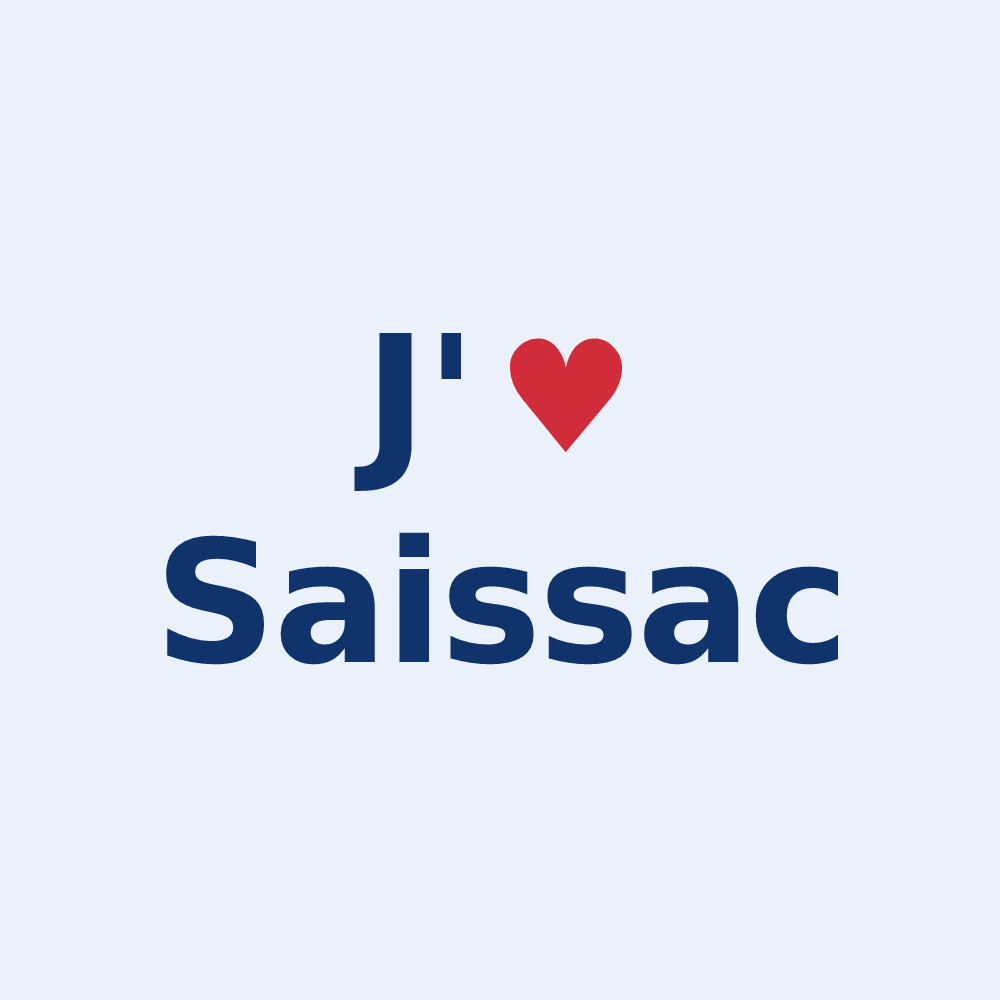 Sticker personnalisé Saissac — design « J'aime Saissac » imprimé sur le sticker