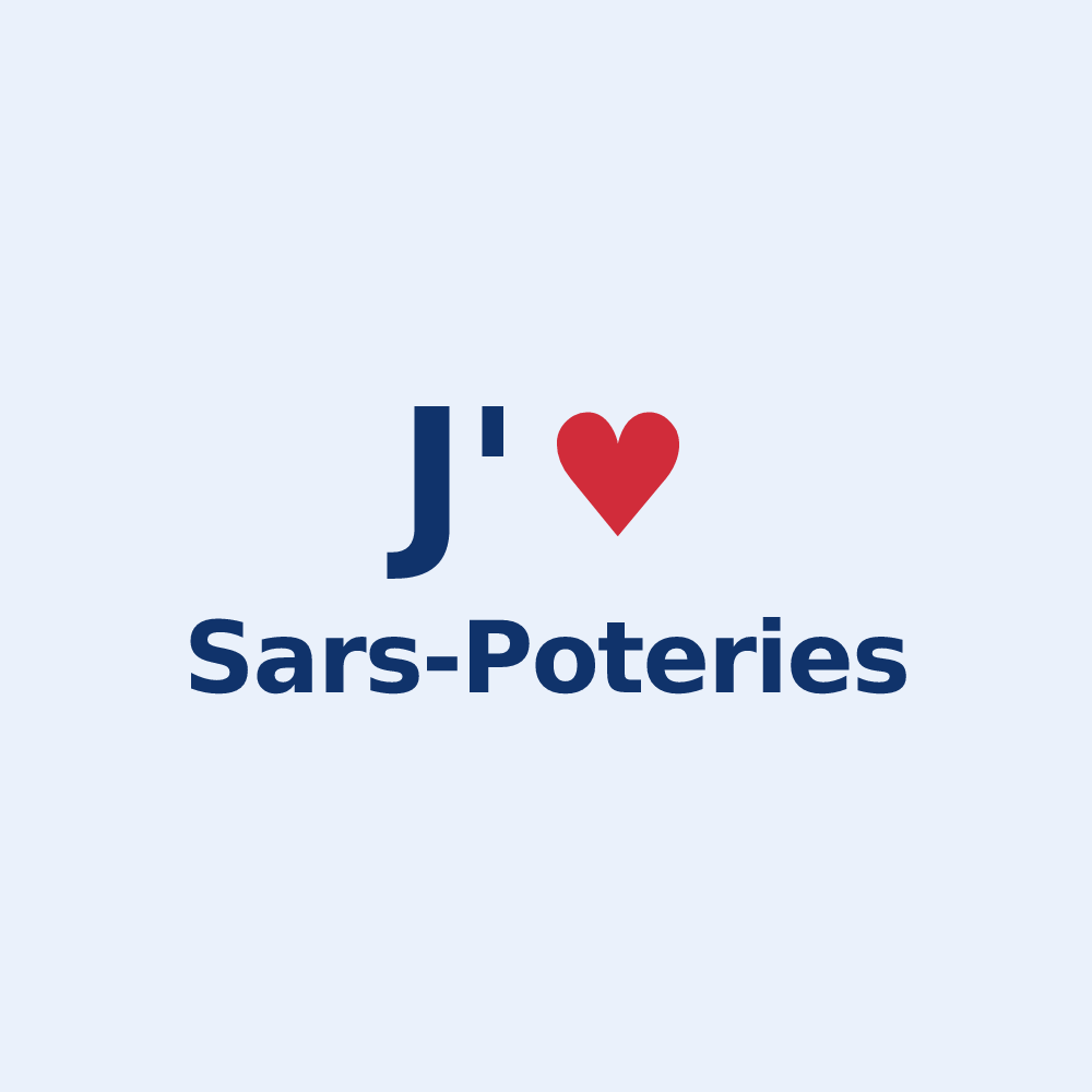 Sticker personnalisé Sars-Poteries — design « J'aime Sars-Poteries » imprimé sur le sticker