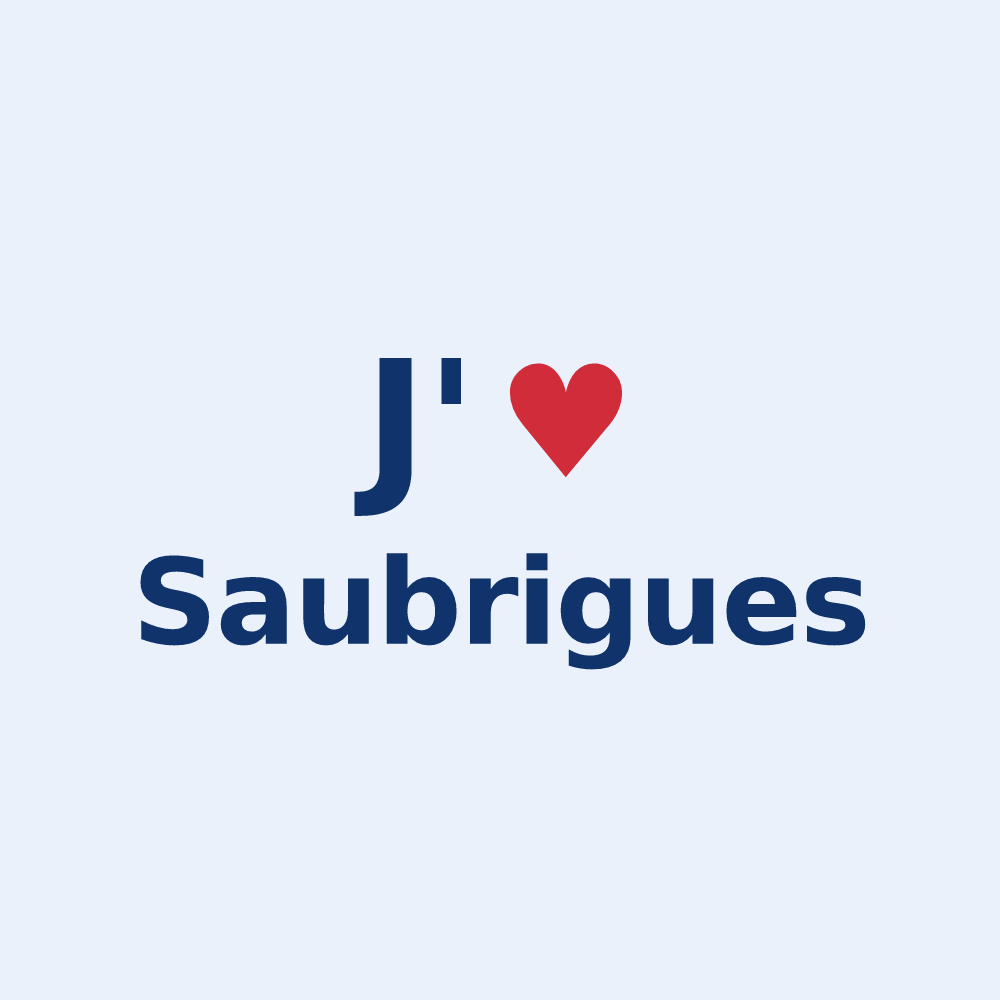 Sticker personnalisé Saubrigues — design « J'aime Saubrigues » imprimé sur le sticker