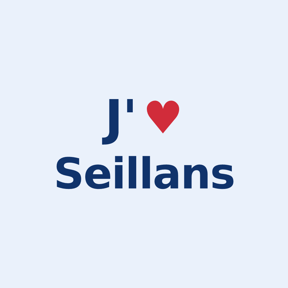 Sticker personnalisé Seillans — design « J'aime Seillans » imprimé sur le sticker