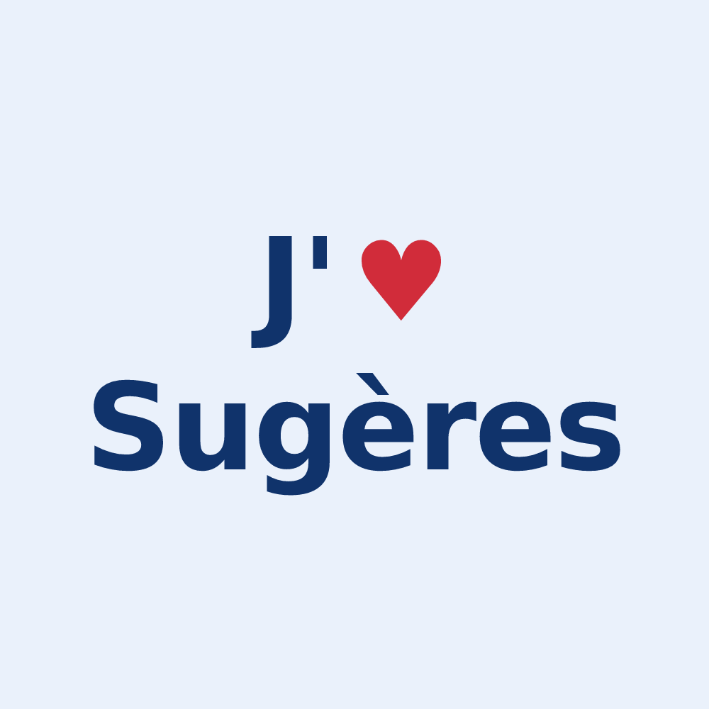 Sticker personnalisé Sugères — design « J'aime Sugères » imprimé sur le sticker