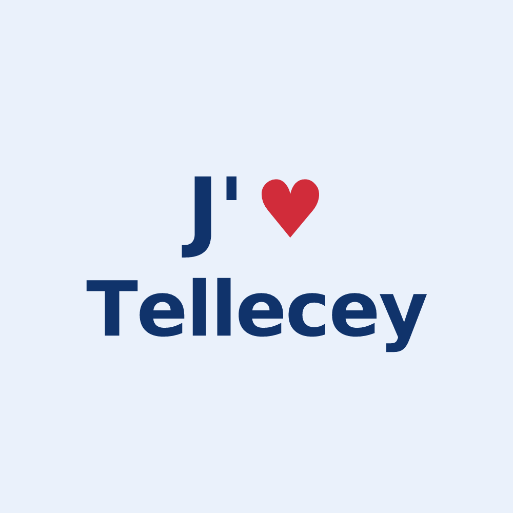 Sticker personnalisé Tellecey — design « J'aime Tellecey » imprimé sur le sticker