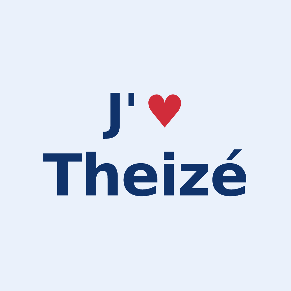 Sticker personnalisé Theizé — design « J'aime Theizé » imprimé sur le sticker