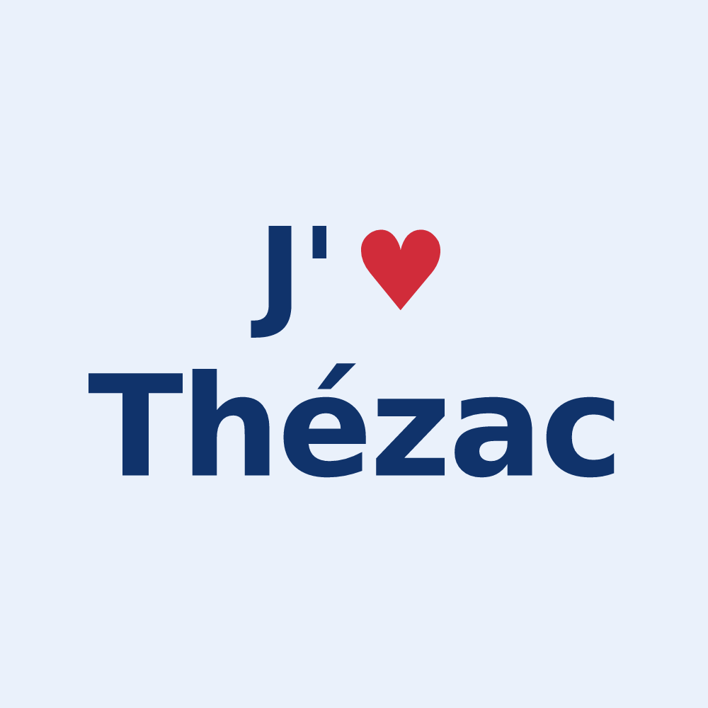 Sticker personnalisé Thézac — design « J'aime Thézac » imprimé sur le sticker