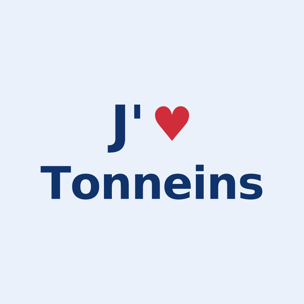 Sticker personnalisé Tonneins — design « J'aime Tonneins » imprimé sur le sticker