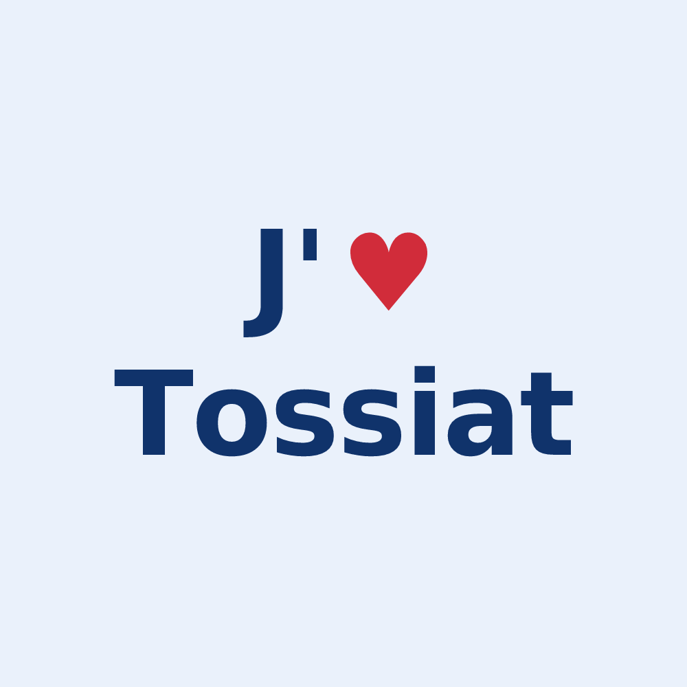 Sticker personnalisé Tossiat — design « J'aime Tossiat » imprimé sur le sticker