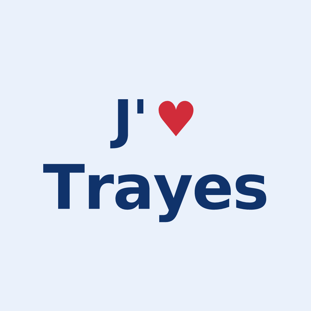Sticker personnalisé Trayes — design « J'aime Trayes » imprimé sur le sticker