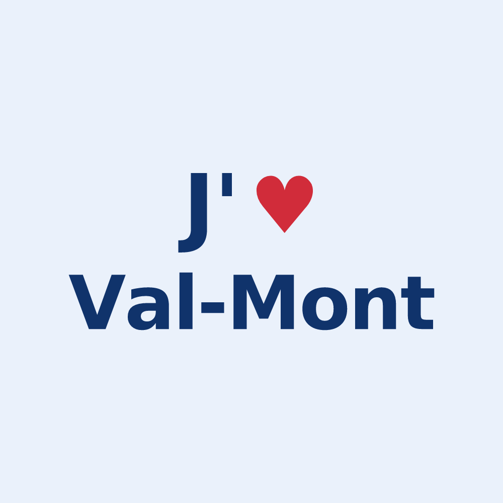 Sticker personnalisé Val-Mont — design « J'aime Val-Mont » imprimé sur le sticker