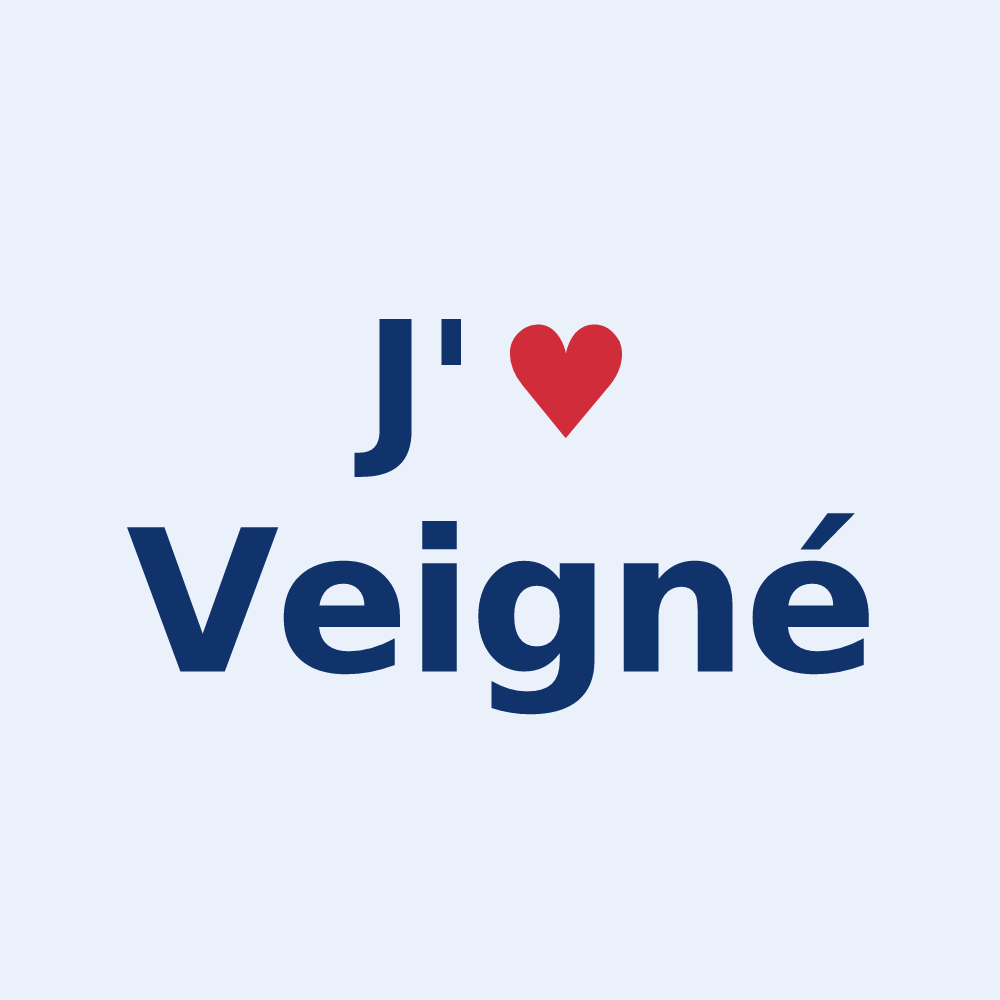 Sticker personnalisé Veigné — design « J'aime Veigné » imprimé sur le sticker
