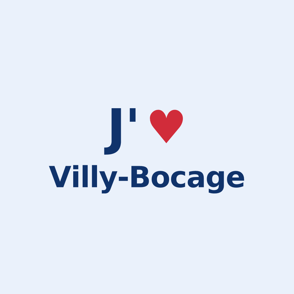 Sticker personnalisé Villy-Bocage — design « J'aime Villy-Bocage » imprimé sur le sticker